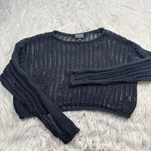 Major Label Group Women's S Black Open Knit Cropped Sweater Goth Alt Grunge